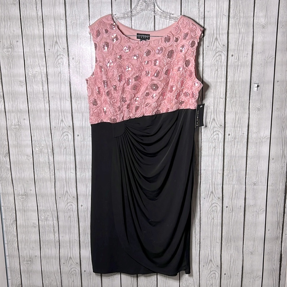 Enfocus studio woman black & pink sequined rosette draped dress size 16W